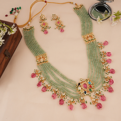 Gold Plated Ethnic Long Necklace Set With Earrings