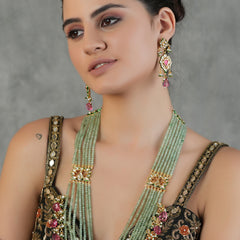 Gold Plated Ethnic Long Necklace Set With Earrings