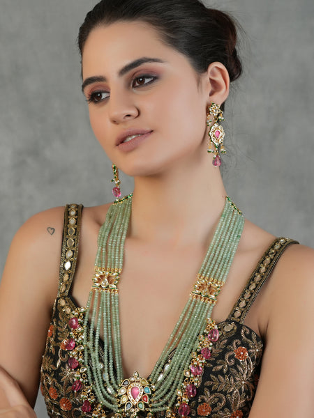 Gold Plated Ethnic Long Necklace Set With Earrings