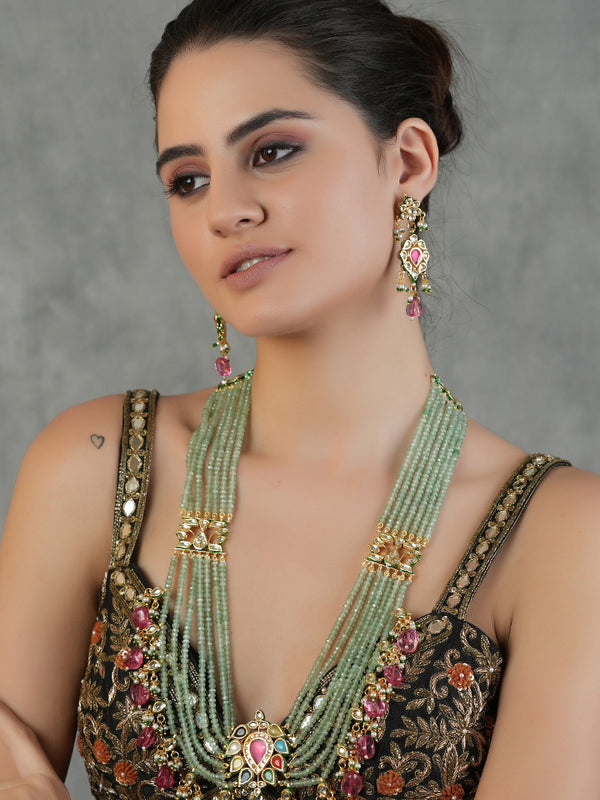 Gold Plated Ethnic Long Necklace Set With Earrings