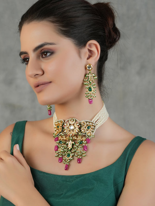 Gold Plated Ethnic Choker Set With Earrings