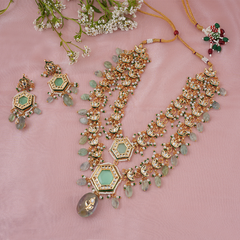 Gold Plated Long Necklace Set With Earrings