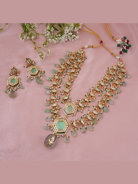 Gold Plated Long Necklace Set With Earrings