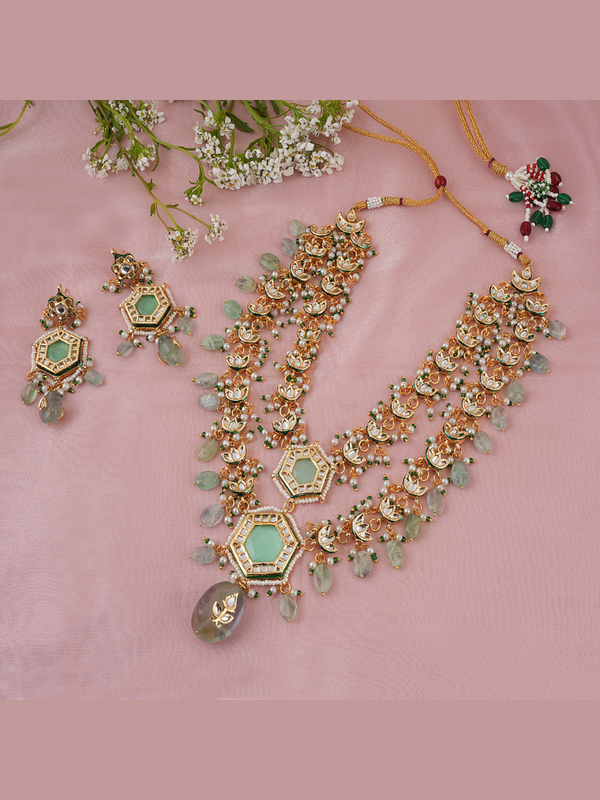 Gold Plated Long Necklace Set With Earrings