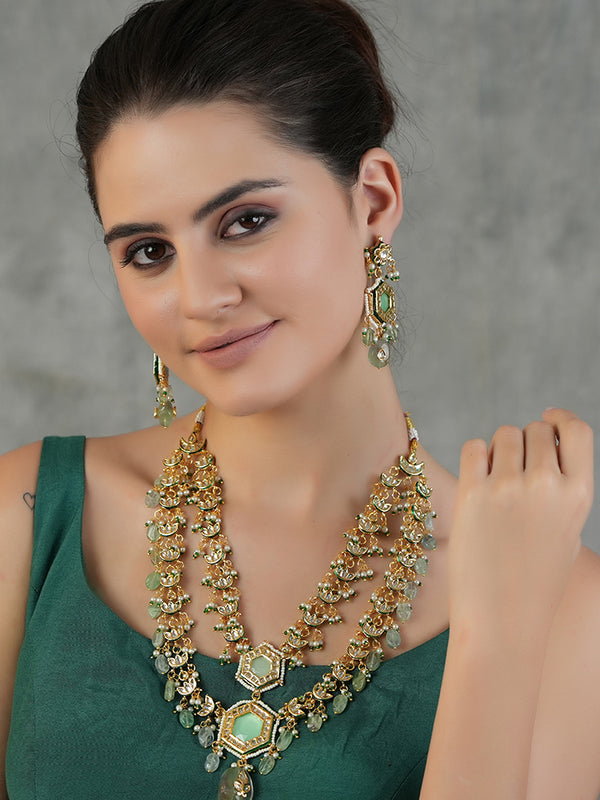 Gold Plated Long Necklace Set With Earrings