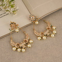 Gold Plated Kundan Ethnic Danglers with White Pearls