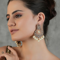 Gold Plated Danglers Studded With White Pearls