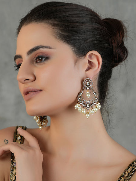 Gold Plated Danglers Studded With White Pearls