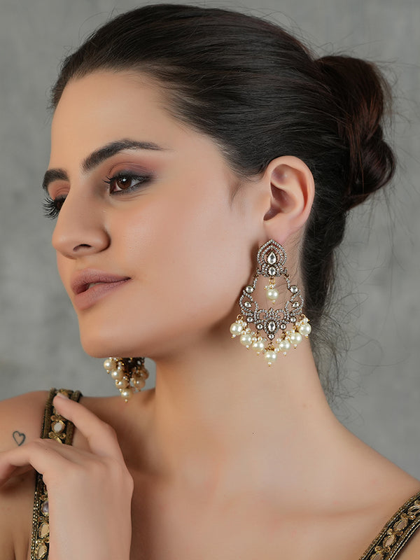 Gold Plated Danglers Studded With White Pearls