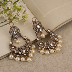 Gold Plated Danglers Studded With White Pearls