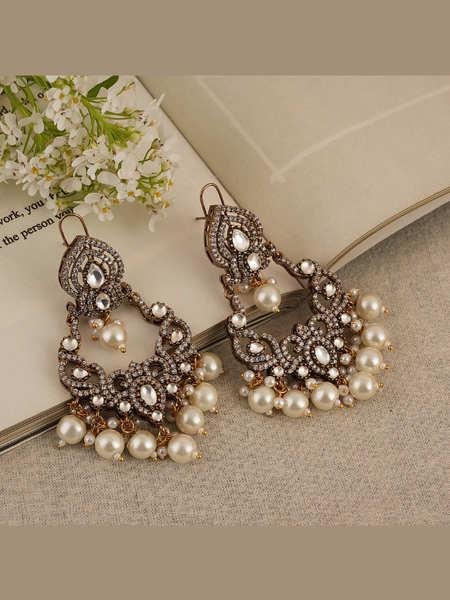 Gold Plated Danglers Studded With White Pearls