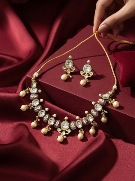 Purple Kundan Polki Ethnic Necklace Set