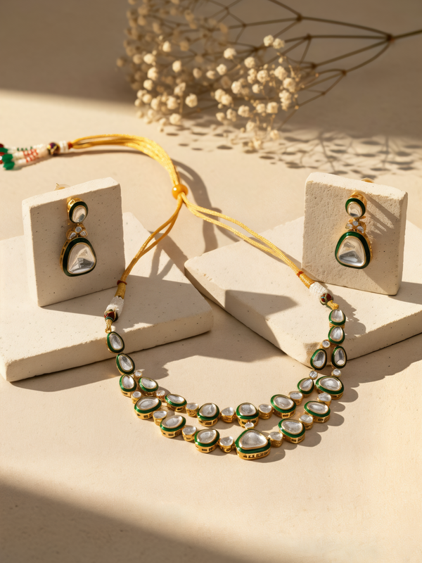Green Kundan Polki Necklace Set