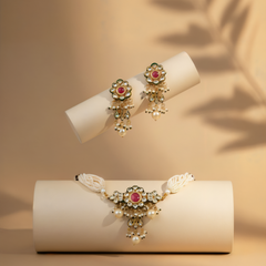 Pink Kundan Polki Gold-Plated Choker Set with Earrings
