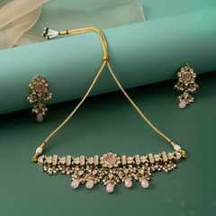 Pink Kundan Polki Designer Choker Set