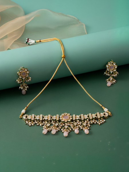 Pink Kundan Polki Designer Choker Set
