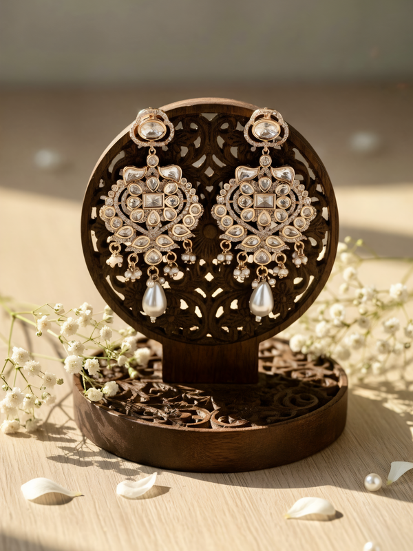 White Kundan Polki Danglers