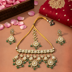 Bridal Green Kundan Polki Choker Set (4 Pc)