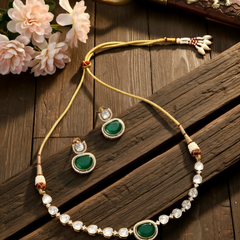 Green Ethnic Necklace & Earrings Set