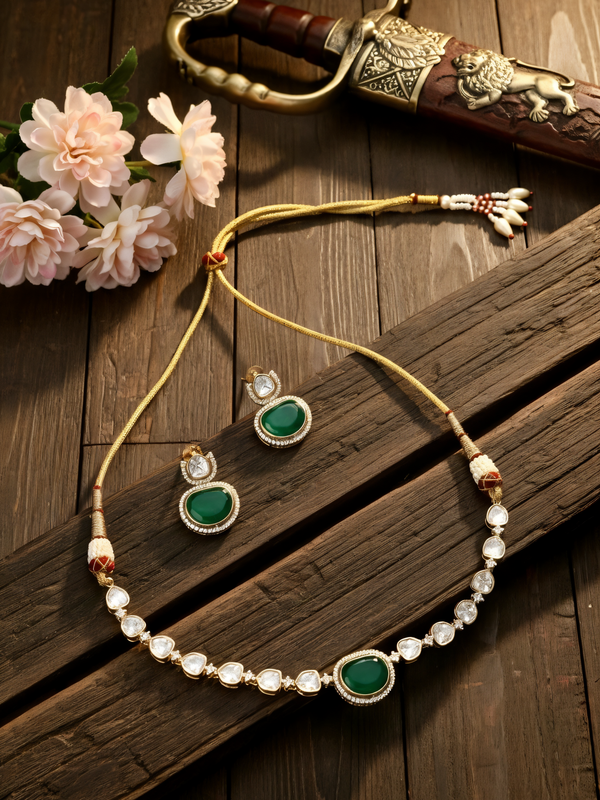 Green Ethnic Necklace & Earrings Set