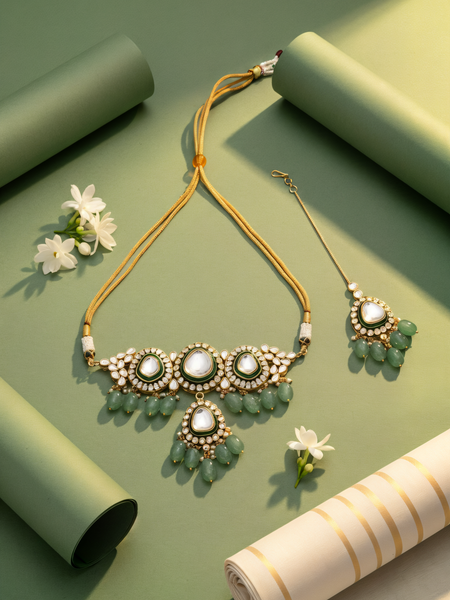 Bridal Green Choker with Mangtika Set