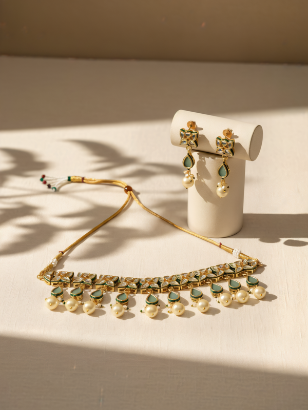 Green Traditional Gold Choker Set