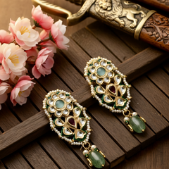 Green Kundan Stud Earrings