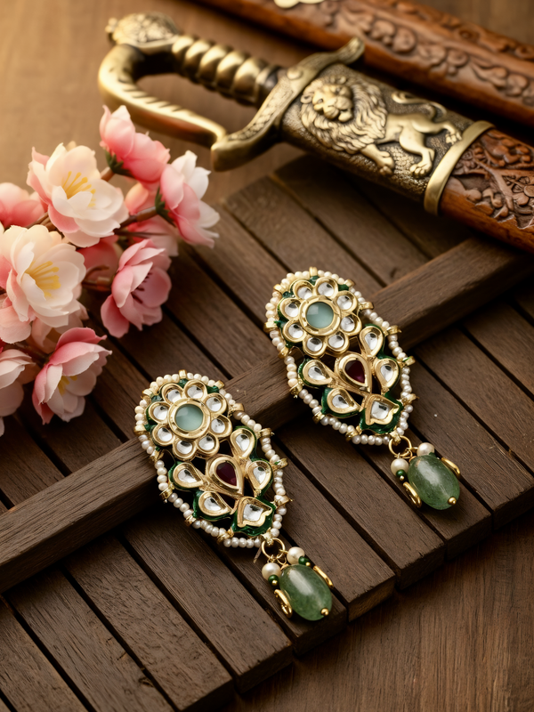 Green Kundan Stud Earrings