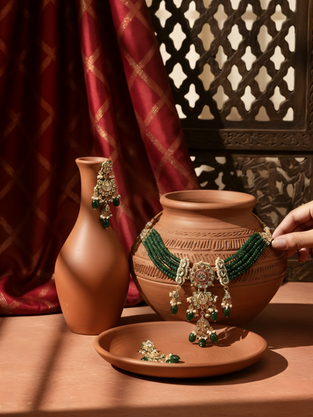 Green Royal Kundan Polki Choker Set