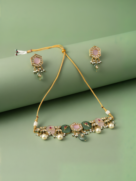 Multi-Color Kundan Polki Ethnic Choker Set