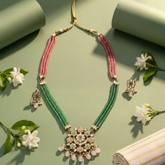 Multi Long Kundan Polki Necklace Set