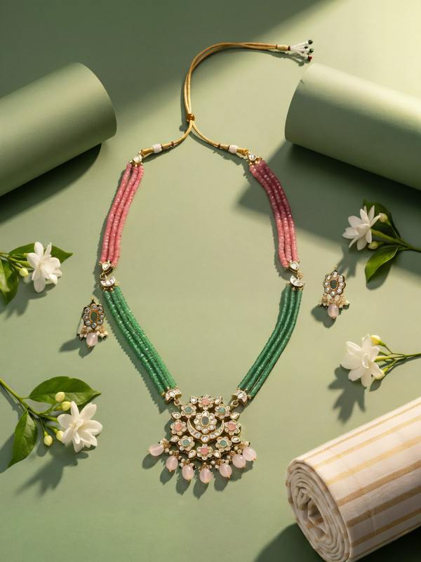Multi Long Kundan Polki Necklace Set