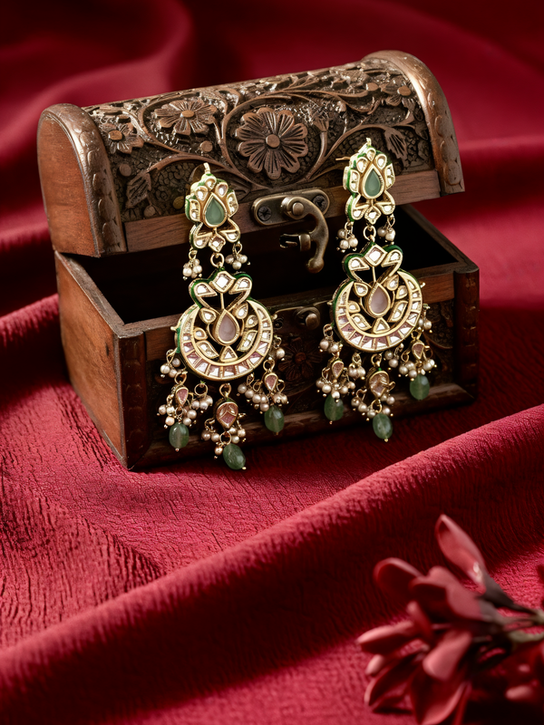 Multi Kundan Polki Chaandbaali Earrings