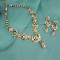 Gold Plated Ethnic Long Kundan Necklace Set With Earrings