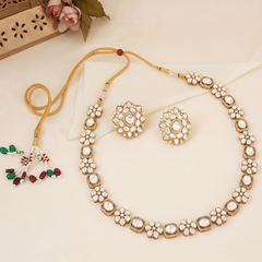 Gold Plated Long Kundan Necklace With Earrings