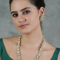 Gold Plated Long Kundan Necklace With Earrings