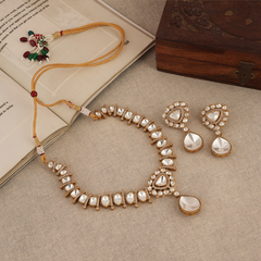 Gold Plated Long Kundan Studded Necklace With Earrings