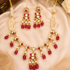 Gold Plated Red Necklace Set for Women
