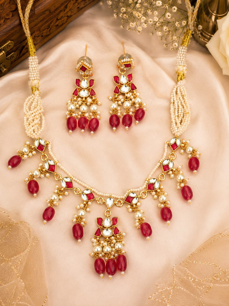 Gold Plated Red Necklace Set for Women