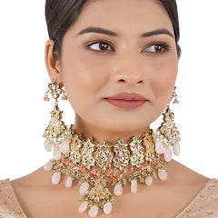 Gold Finish Choker Necklace Set With Kundan Polki