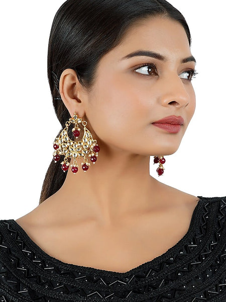 Gold Finish Kundan Polki Chandbali Earring