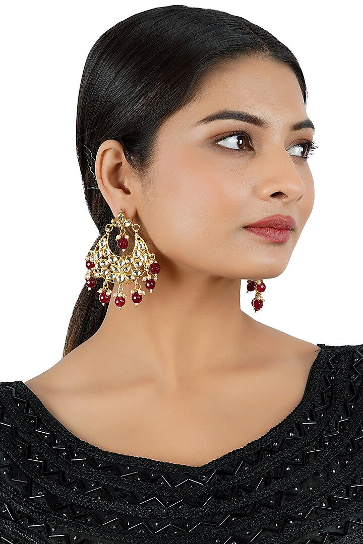 Gold Finish Kundan Polki Chandbali Earring