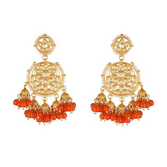Gold Finish Chandbali Earrings With Kundan