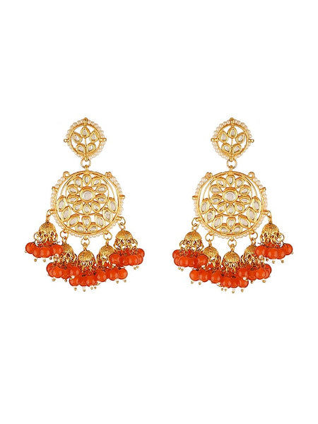 Gold Finish Chandbali Earrings With Kundan