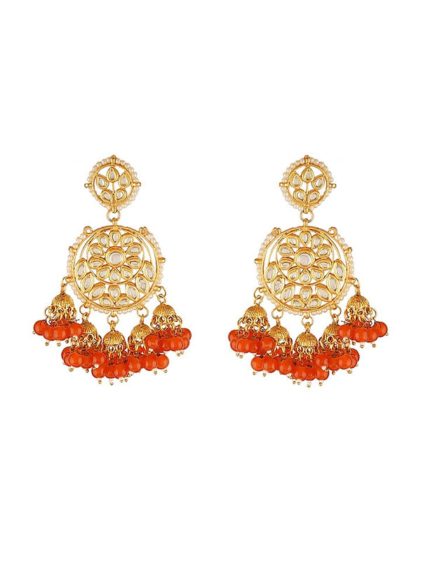 Gold Finish Chandbali Earrings With Kundan