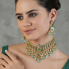 Gold Finish Kundan Polki Choker Necklace Set
