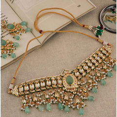 Gold Finish Kundan Polki Choker Necklace Set