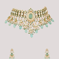 Gold Finish Kundan Polki Choker Necklace Set