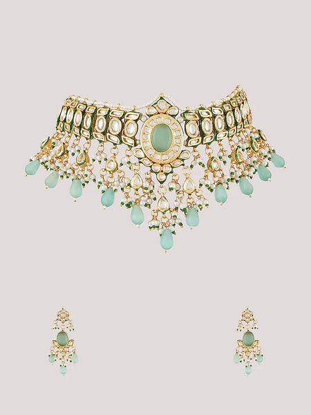 Gold Finish Kundan Polki Choker Necklace Set