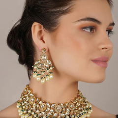 Gold Finish Kundan Polki & Pearl Necklace Set